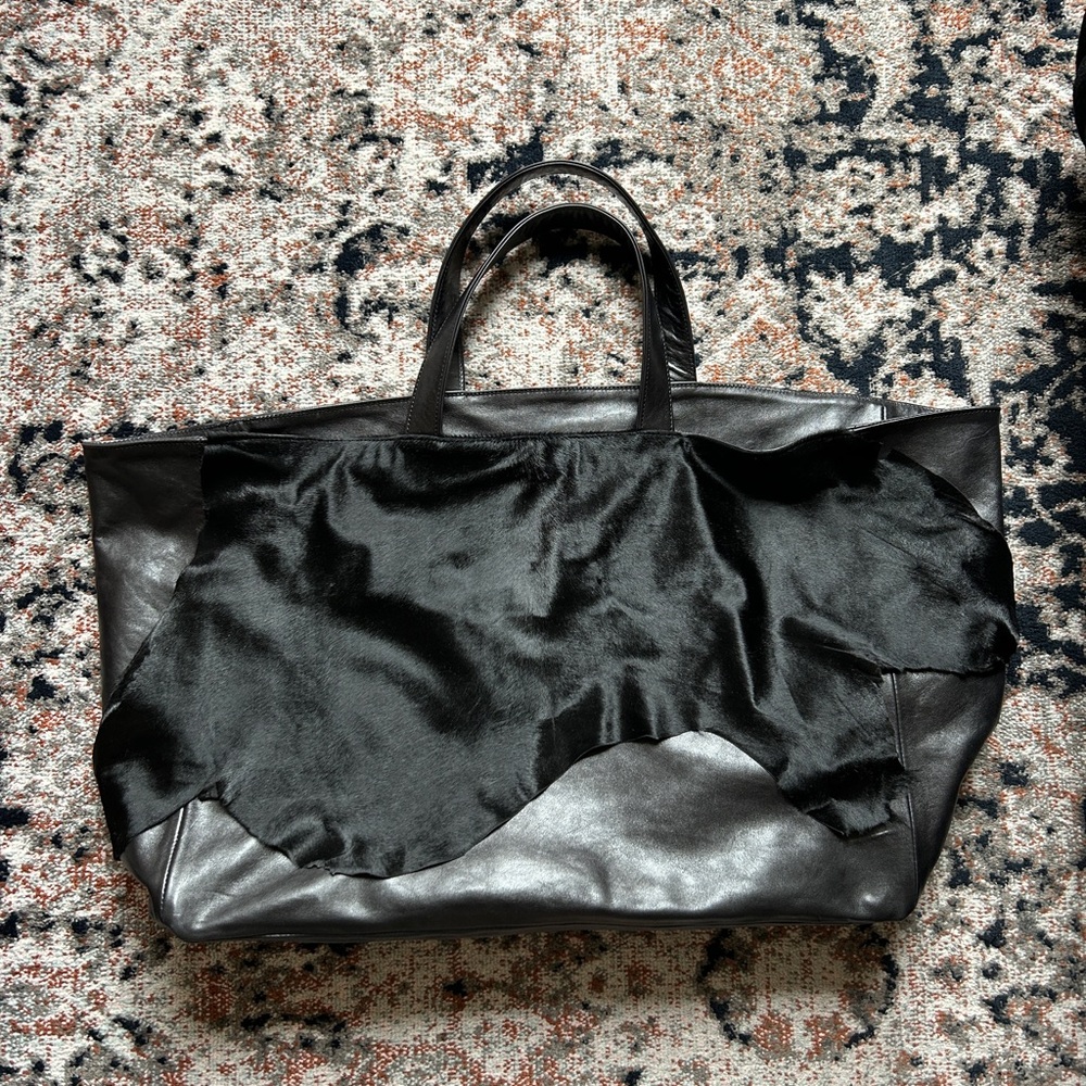Huge Black Leather Tote Bag